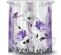 GLKSDLPO Rustic Farmhouse Shower Curtain for Bathroom, Farm Teal Daisy Floral Flowers And Butterfly On Country Wooden Bath Curtains(180x300cm/71x118in(WxH))