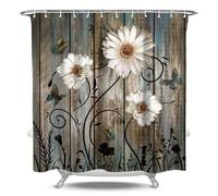 GLKSDLPO Rustic Shower Curtain Set Grey Floral Bath Curtain Butterfly Daisy Country Farm Style Rustic Farmhouse Bathroom Curtain(175x220cm/69x87in(WxH)