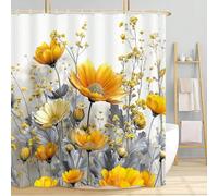 GLKSDLPO Yellow Flower Shower Curtain, Rustic Daisy Flower Shower Curtains, Modern Boho Farmhouse Bathtub Bathroom Decor(123x205cm/48x81in(WxH)