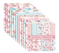 GLKTOPO 12 Inches Pink Grid Tea Cup Pattern Scrapbook Paper Double -sided Print Decorative Craft Paper Folded Flat for DIY Background Card Making Photo Album Junk Journal Decor - 24 Sheets