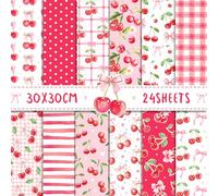 GLKTOPO 12 Inches Summer Fruit Pattern Scrapbook Paper, Double Sided Cherry Pattern Origami Decoupage Collection Decorative Craft Paper For DIY Card Making Junk Journal Decor-24 Sheets (C-Cherry)