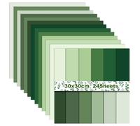 GLKTOPO 24 Sheet Green Card Stock Spring Forest Solid Color Double-Sided Pattern Scrapbook Paper Decoupage for Prints DIY Arts Crafts Making School Office Home Origami Decor Supplies - 30 x 30cm