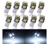 GLL MSA 10-Pack T10 501 LED Bulbs W5W 194 168 wHITE 5-SMD 5050 LED Car Interior,Dashboard,Number Plate,Sidelights Boot Light Bulbs (12 V)