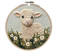 GLLBTPT Punch Needle Kit for Adults Beginner - Cartoon Sheep with Daisy Flower DIY Embroidery Set, Includes Printed Cloth, Cotton Thread Pack, Punch Needle, Frame & Instructions