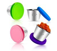 GLLOREE 4 x 75 ml Small Stainless Steel Spice Container Salad Dressing Sauce Container with Silicone Lid, BPA Free