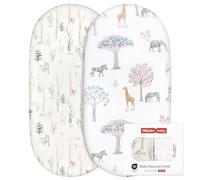 GLLQUEN 2 Pack Moses Basket Fitted Sheets 81x41 cm Pram Microfiber OEKO-TEX | Soft Carrycot Mattress Cover for Bassinet & Pushchair, Cosy 360 Elastic Snug Fit, Hypoallergenic Value Set, Unisex(Tree)