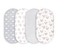 GLLQUEN 4 Pack Moses Basket Fitted Sheets 81x41 cm Pram Microfiber OEKO-TEX