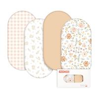 GLLQUEN BABY 4Pack Moses Basket Fitted Sheets, Newborn Pram Sheets Fitted, 100% Microfiber Oeko-tex100 Cozy and Breathable Crib Baby Bassinet Sheets for Boy and Girl(Pastoral Whispers)