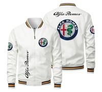 GLLUSA Men's Bomber Jacket for Al-fa Ro.meo Print Casual Baseball Jackets Long Sleeve Zip Cardigan Lightweight Sweatshirt Sports Top Coat - Teen Gift-White||S
