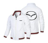 GLLUSA Mens Bomber Jacket Sweatshirt for Mazda Print Casual Cycling Jersey Windproof Flight Suit Long Sleeve Zip Cardigan Sport Coat Tops-White||M