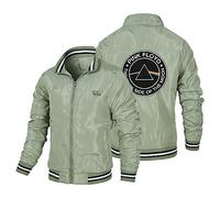 GLLUSA Men's Bomber Jacket Sweatshirt for Pink Floyd Print Casual Flight Suit Long Sleeve Zip Jackets Cardigan Baseball Uniform Tops - Teen Gift-Green||L