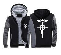 GLLUSA Men's Hoodie Jacket Sweater for Fullmetal Alchemist Print Hoodies Warm Hooded Sweatshirt Casual Jumper Jacket Long Sleeve Zip Outerwear Tops - Teen Gift- Black Gray||XXL