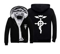 GLLUSA Men's Hoodie Jacket Sweater for Fullmetal Alchemist Print Hoodies Warm Hooded Sweatshirt Casual Jumper Jacket Long Sleeve Zip Outerwear Tops - Teen Gift-Black||M