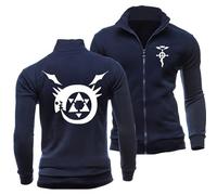 GLLUSA Men's Jacket Sweatshirt for Fullmetal Alchemist Print Casual Baseball Uniform Lapel Long Sleeve Zip Cardigan Track Jackets Coat - Teen Gift-Dark Blue||L