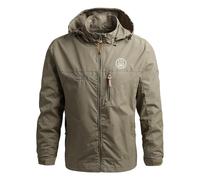 GLLUSA Men's Waterproof Jacket for Beretta Print Breathable Windproof Shell Jacket Jacket Spring Autumn Lightweight Windbreaker Hoodies Outdoor Casual Hooded Coat-Khaki||5XL