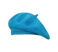 Gllutt Summer Knitted Thin Beret Hat for Women French Style Loose Soft Solid Color, Egyptian Blue, One Size