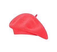 Gllutt Summer Knitted Thin Beret Hat for Women Slouchy Hat French Style Loose Soft Solid Color, Strawberry Red, One Size