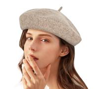 Gllutt Women Wool Beret Hat French Style Solid Color, Light Coffee, One Size