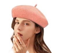 Gllutt Women Wool Beret Hat French Style Solid Color, Salmon Pink, One Size