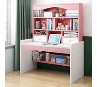 GLMGBP Computer Desk with 2 Storage Drawers & Bookshelf, Adjustable Height Writing Study Desk Teenager Compact Desk & Workstations for Girl Boy(100cm, Pink)
