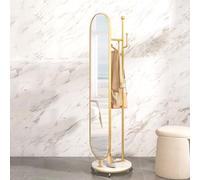 GLMGBP Full Length Mirror Clothes Rack with Wheels,Clothing Rack Garment Rack,Rolling Metal Multi-functional Bedroom Clothes Rack(Gold)