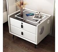 GLMGBP Multifunction Nightstand, Smart Bedside Table with Fingerprint Lock, Bluetooth Speaker, USB Port, Wireless Charging and 3 Color LED Lights and Modern Nightstand Storage Cabinet with 2 Drawer