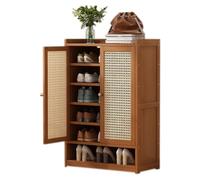 GLMGBP Plastic Rattan Shoe Cabinet, Double Door Shoe Storage Cabinet Storage Shelves, 8-Tier Freestanding Shoe Rack Storage Cabinet for Entryway, Hallway, Bedroom