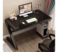 GLMGBP Tempered Glass Computer Desk Modern Design Student Writing Desk Study Desk Home Office Desk Gaming Desk Personal Workstation with Z-Shaped Metal Frame(39 Inch, Black)