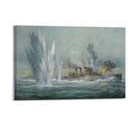 GLMHOK Naval Warships Poster HMS Exeter Engaging in The Graf Spree at The Battle of The River Plate Decorative Painting Canvas Poster 16x24inch(40x60cm)