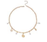 GLMOCM Beach Charm Necklace for Women Gold Shell Starfish Necklace Beach Seashell Necklaces for Women Summer Vacation Jewelry, adjustable, Metal, No Gemstone