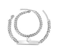 GLMOCM Matching Bracelets for Couples Personalized Friendship Bracelets Stainless Steel Cuban Chain Bracelet Heart Bracelet Promise Couples Bracelets for His Her BF GF, One Size, Stainless Steel, no
