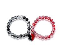 GLMOCM Matching Bracelets for Couples Personalized Relationship Bracelets Red and Black Natural Stone Beaded Heart Sun Charm Bracelet Valentine's Day Birthday Jewelry Gifts, One Size, Acrylic, no