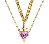 GLMOCM Matching Necklace for Couples Heart and Sword Necklaces Set Red Crystal Heart Dagger Pendant Necklace Valentine's Day Necklaces Jewelry Gifts, M, Metal, No Gemstone