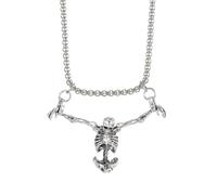 GLMOCM Skeleton Skull Necklace for Men Punk Captivity Skull Pendent Necklace Vintage Rock Hip Hop Pendant Necklace Jewelry for Men Women, Zinc, No Gemstone