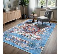 GLN Rugs Traditional Collection - Machine Washable Area Rug, Traditional Washable, Non Slip, Low Pile Chenille Rug, Living Room, Bedroom, Kitchen Rug (3'x5' Blue)