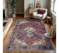 GLN Rugs Vintage Collection - Machine Washable Area Rug, Vintage Washable, Non Slip, Low Pile Rug, Living Room, Bedroom, Bathroom Rug - Easy Clean (5'3"x7'5" Burgundy)