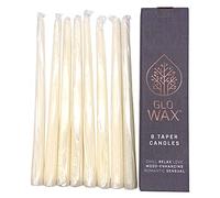 Glo-Wax Tapered Dinner Candles Pack of 8 Ivory Dripless Unscented 8 Hour Long Burning Time 2.2 x 30cm Classic Decorative Wedding Romantic Tall Candles
