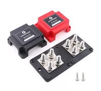 Gloaso Bus Bar 12V-48V DC 400A Copper Busbar Power Distribution Block with 8X M10 Posts Terminals, Heavy Duty Module Battery Bus Bars 400 Amp for Automotive Solar Marine Wiring, Red& Black