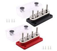 Gloaso Busbar 12V-48V 300A Copper Bus Bar with 4x M8 Studs Terminals Power Distribution Block, Heavy Duty 12 V 24V Battery Bus Bars 300 Amp for Vehicle Solar Marine, Red&Black 2 Pack