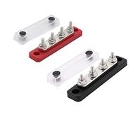 Gloaso Common Busbar 12V-48V 100A Copper Bus Bar with 4x M5 Studs Terminals DC Power Distribution Blocks with Cover, 100 Amp Battery Bus Bars for Car Truck RV Boat Marine Solar, Black & Red 2 Pack