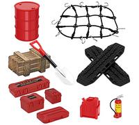 GLOBACT 1/24 1/18 RC Crawler Accessories Car Roof Decoration Luggage Net, Recovery Board, Fire Extinguisher, Toolbox, Wood Box, Shovel for 1/18 TRX4M 1/24 Axial SCX24 Upgrade (12Pcs Red)