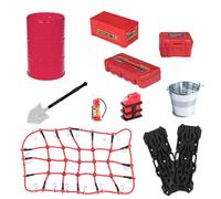 GLOBACT 11PCS 1/10 RC Crawler Accessories Luggage Net/Oil Drum/Fuel Tanks/Recovery Board/Toolbox/Shovel/Iron Bucket/Fire Extinguisher for 1/10 TRX4 Axial SCX10 REDCAT Decoration (Red)