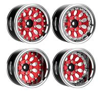 GLOBACT Aluminum 1.9 Inch Beadlock Wheels Adjustable Offset for 1/10 TRX4 TRX6 Axial SCX10 I II III 90046 AXI03007 Redcat GEN7 GEN8 RC Crawler (4Pcs Black Red)