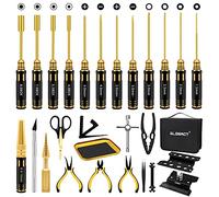 GLOBACT RC Tool Kit RC Screwdriver Kit, RC Car Stand, RC Hex Driver Set, RC Pliers Set, Screws Tray, Wrench, Body Reamer for 1/8 1/10 Slash Axial Arrma Redcat Losi RC Repair Tool Box Set-26Pcs