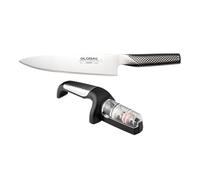 Global 2-Piece Chef's Knife & Pull Through Sharpener Set, Stainless Steel - Contains G-2 Cook's Knife & G-91/SB Ceramic Wheel Sharpener, G-291/SB, Made in Japan