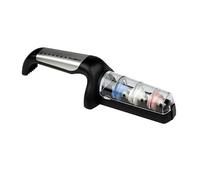 Global Ceramic Pull-Through Water Knife Sharpener G-913/SB, 3 Stage Knife Sharpener Coarse, Medium & Fine for Sharpening Knives, Stainless Steel, Sharp Kitchen Knife Edge Maintenance, Made in Japan