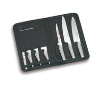Global 7 Piece Knife Set & Case - 7 piece Set Including Cooks Knife, Carving Knife, Hollow Handle Vegetable Chopper, Hollow Handle Peeling Knife and More.