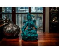 Global Aroma Resin Tibetan Buddhist Green Tara Maa Statue Goddess,Decorative Action Showpiece (Height 15 Cm)