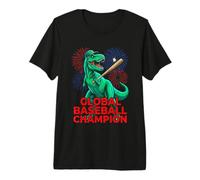 Global Baseball Champion T-Rex Dinosaur Vintage B-Movie Premium T-Shirt