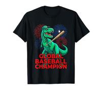 Global Baseball Champion T-Rex Dinosaur Vintage B-Movie T-Shirt